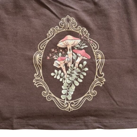 🍄 Hot Topic Brown Mushroom Flora Tank Top & Ruffled Shorts Lounge Set 🍄 - Picture 3 of 9